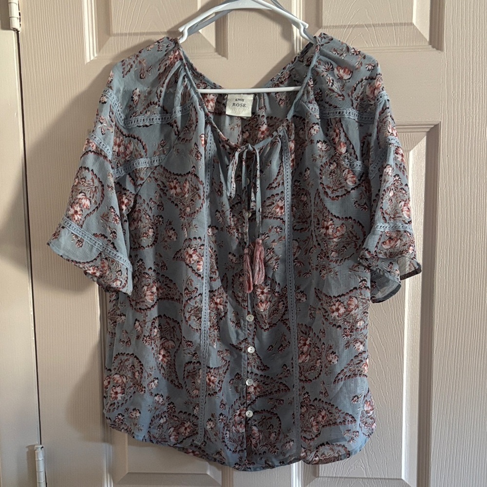 Knox Rose Floral Blouse in Blue and Pink